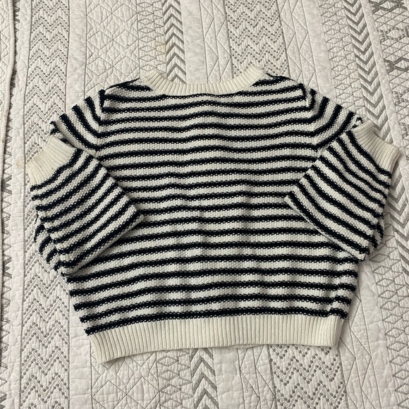 Striped Black and White Women's Sweater With Pearl Buttons - Picture 5 of 10